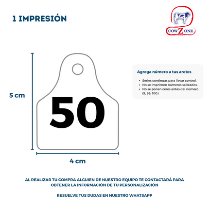 Bolsa de 50 Aretes Ganaderos Medianos